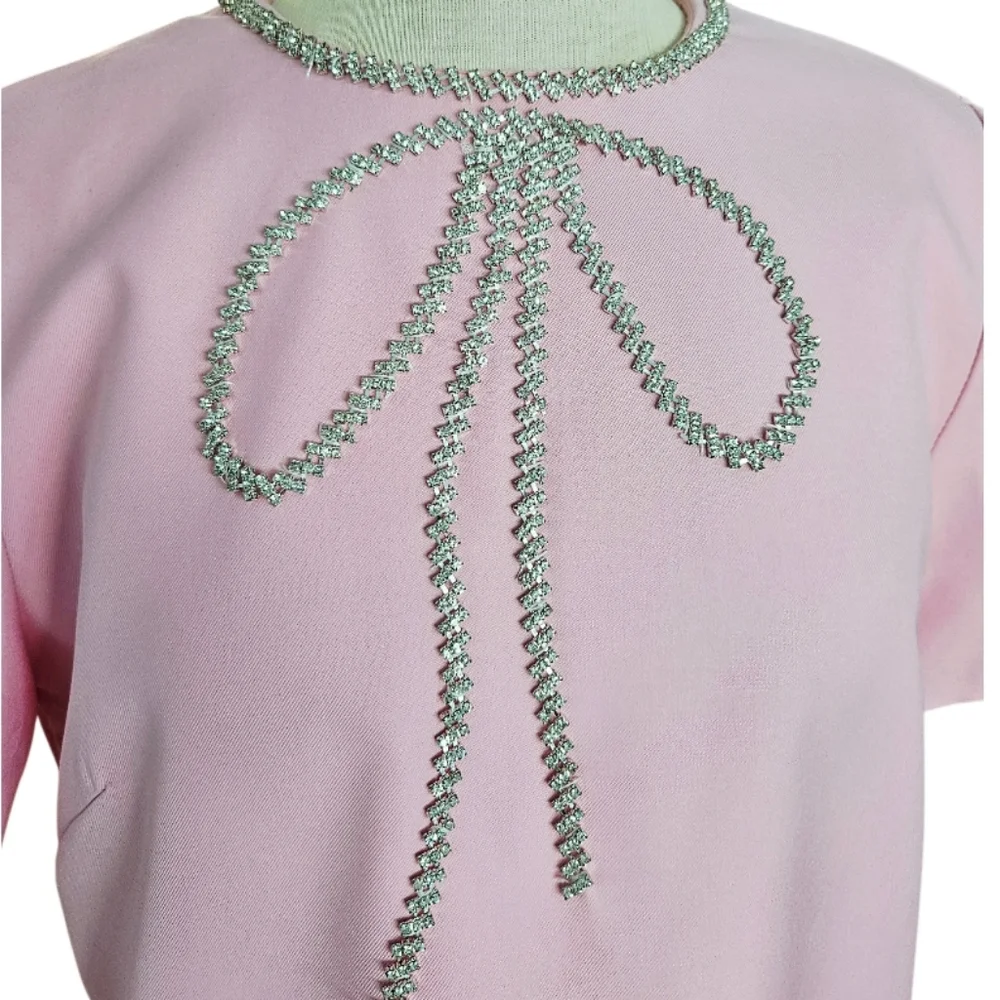 NWOT Pink Baby Pink  Dress with Embellished Sworowski Cristals Neckline - Picture 3 of 8